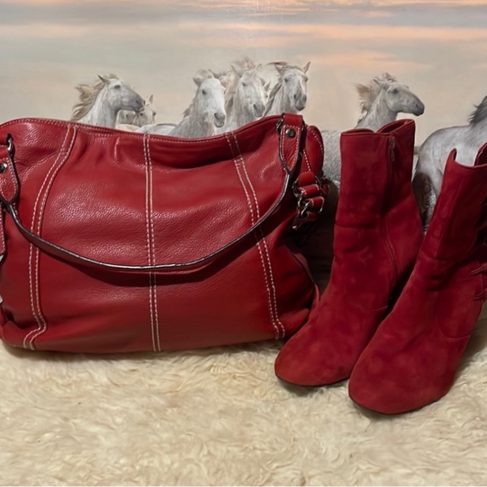 Tignanello XXL 3 section Italian red leather bag